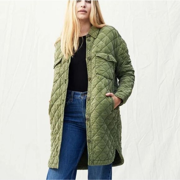 Blank NYC Happy Camper Long Quilted Jacket Women's Green Shacket Large - Picture 1 of 16